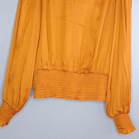 Joie Satin V-Neck Puff Sleeve Mocked Waist Blouse - Picture 5 of 15